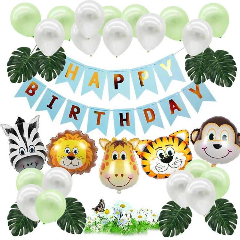 Jungle Forest animal theme birthday decoration balloon set  Tiger Zebra Monkey kids Birthday Balloons Safari Arch kit