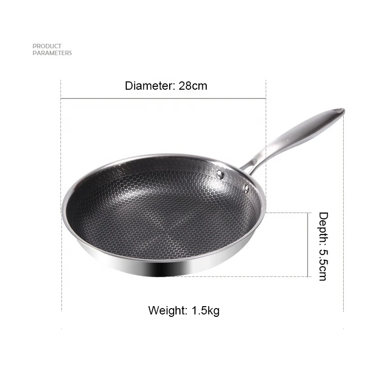 kitchen 32cm honey comb wok 304 stainless steel flat skillet cookware set 28cm fry non stick frying pan with lid