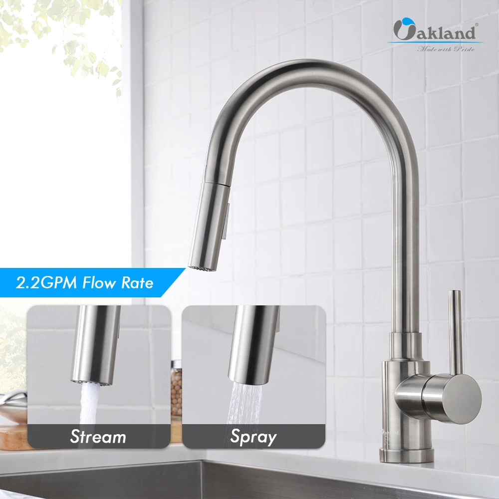 Kitchen Faucet with Pull Down Sprayer, Brass Modern Kitchen Sink Faucet Single Handle with Dual Function