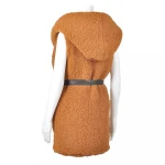 Ladies Mid-length Hooded Lace Vest Lamb Wool Faux Fur Belt Coat Fashion Fur Vest
