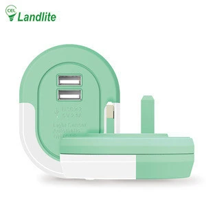 Landlite New Product Electric Socket USB Power Outlet Light Sensor Auto-Switch Led Night Light