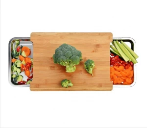 Large Bamboo Chopping Board sets with Slide-in Stainless Steel Trays Wooden Cutting Board with Drawers