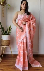 Latest Designer Heavy Sequence Embroidery Sari High Quality Soft Silk Cotton Linen Traditional Adults Weddings Parties Bollywood