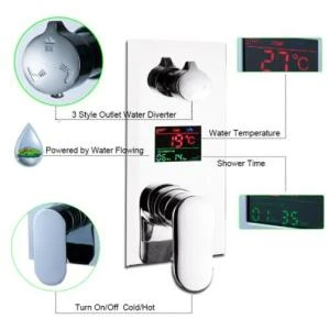 LCD Digital Display 12 Inch LED Shower Head 3 Function Cartridges Valve 360 Degree Rotation Tub Spout Shower Faucet Set