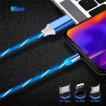 LED USB Cable Flowing Streamer Magnetic Charging Cable 2.4A Micro USB Type C 8 Pin 3 in One Charging Cable