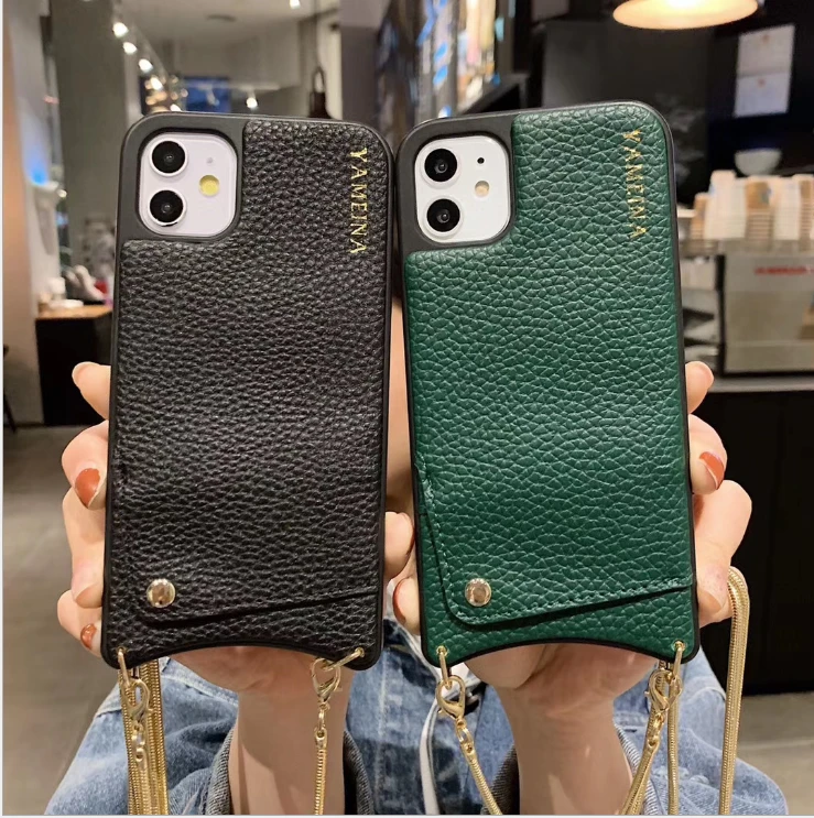 Long Chain Wallet Crossbody for iPhone Leather Mobile Phone Case With Strap