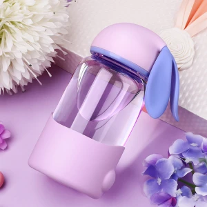 Lovely Rabbit Ear 300ml Glass Water Bottle With Silicone Cover For Kids