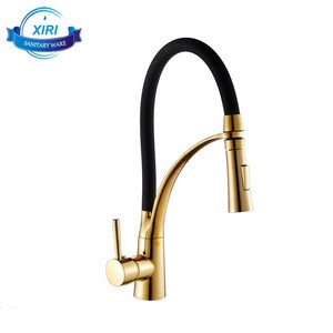 Luxury Brass Single Handle Pull Out Kitchen Faucet Gold Golden Kitchen Sink Mixer