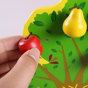 Magnetic wood Wooden Puzzle match Apple fruit tree Children kids Educational toys