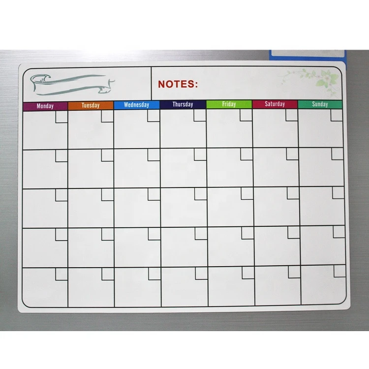 Manufacture Customized Soft Magnetic Paper Monthly Dry Erase Calendar Whiteboard