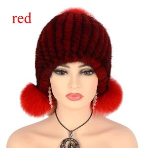 Manufacturers wholesale ladies water mink double ball hair ball cap winter winter fashion knit hat