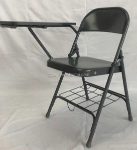 Metal folding school study chair with writing pad