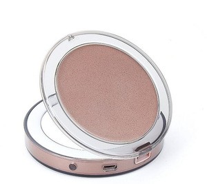 Metal Round Logo Customized LED makeup mirror Make Up Compact Hand Pocket Rose Gold Mirror