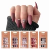 Missbloom New Self Adhesive Fake Press On Nails With Rhinestones Luxury Matte Red Best Short Fake Nails
