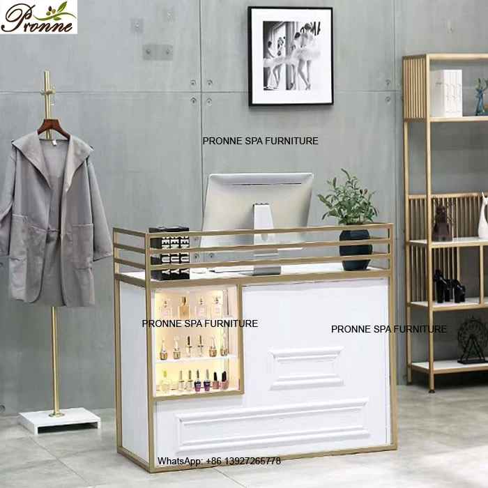 modern design hair salon white&amp;gold reception counter table for spa
