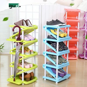 Modern portable space saving 3 layers plastic folding shoe rack simple designs Double-sided storage shoe shelf