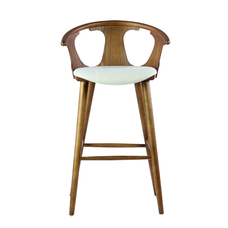 Modern Vintage Simple Design Industrial Natural Ash Leg Upholstered Counter High Bar Stool Chair