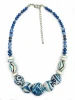 Multicolor Stone Balls with Blue Beads Necklace with Silver Plated Chain