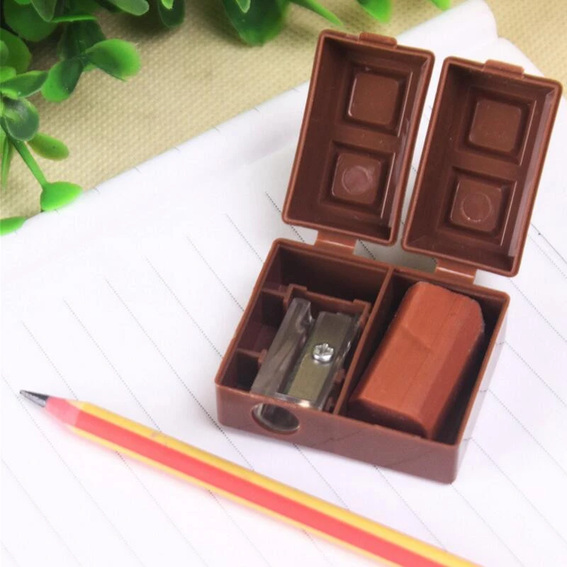 New Arrival Lovely Creative Chocolate Plastic Pencil Sharpener With Eraser For Kids School Supplies Korean Stationery