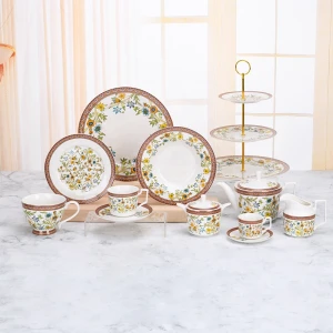New arrived floral decal Dubai porcelain luxurious dinner set tableware