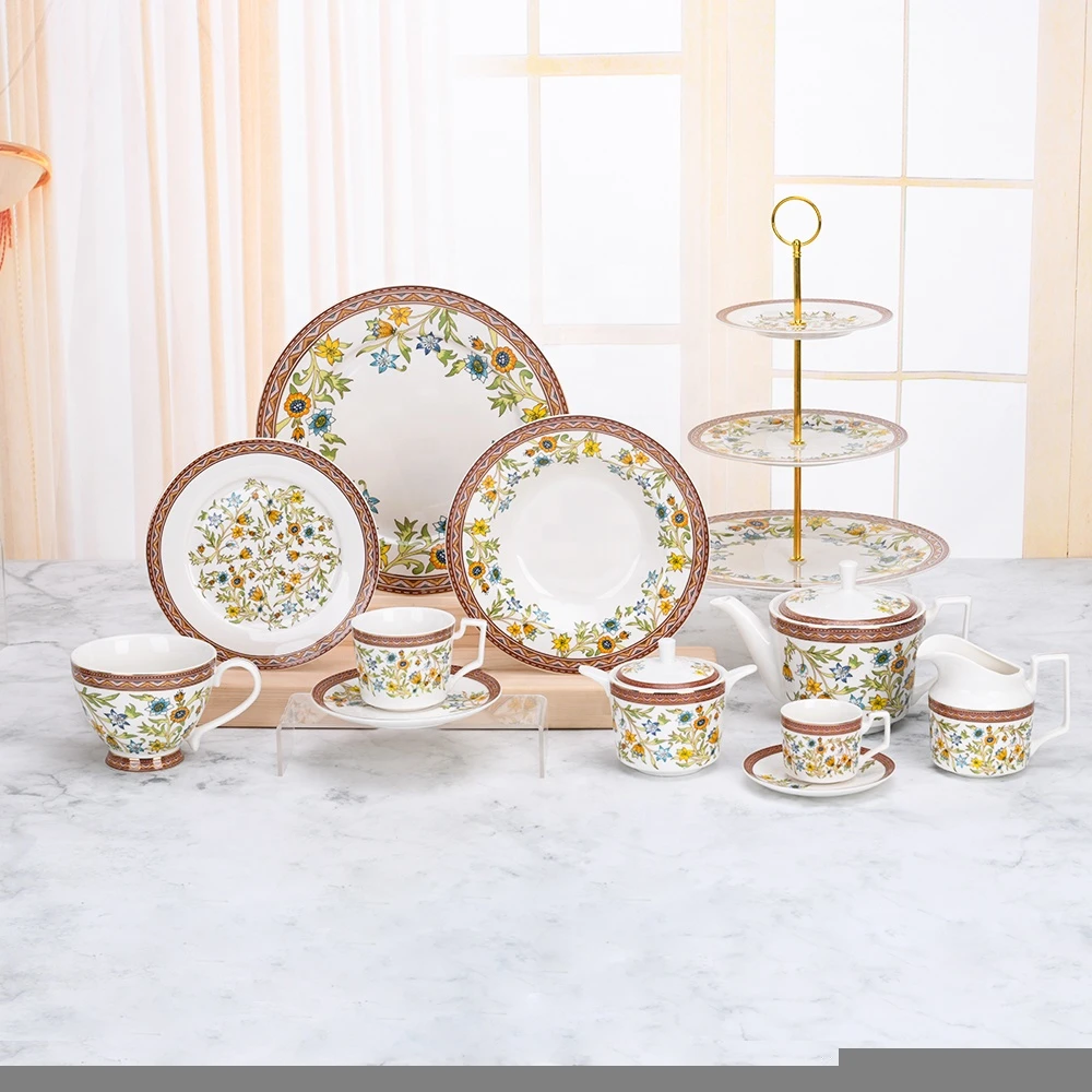 New arrived floral decal Dubai porcelain luxurious dinner set tableware