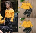 New childrens clothing childrens solid color dot T-shirt suit girls long sleeve shorts kids clothing baby girls kids clothing