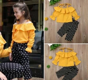 New childrens clothing childrens solid color dot T-shirt suit girls long sleeve shorts kids clothing baby girls kids clothing