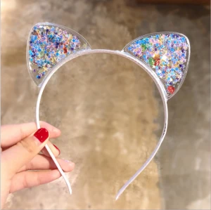 New design cute cat ear crown quicksand Hair Hoop Hairband hair Accessories For kids baby girls