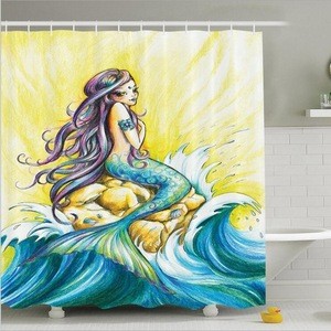 New Waterproof Shower Curtain Cartoon Mermaid Prints Eco-friendly Bath Curtain Bathroom Screen With Hooks cortina de bano
