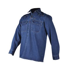 NFPA 70E NFPA 2112 FR cotton flame fire retardant resistant denim shirt with FR button in front customized logo