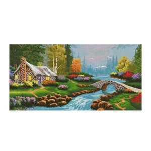 NKF Small bridge,flowing water and household landscape style big size aida fabric cotton thread cross stitch kits