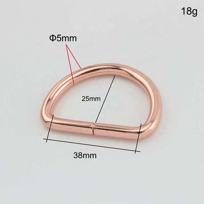 Nolvo World 38*25mm 1.4&quot; metal rose gold D ring open buckles lady handbag iron wire D buckle diy hardware accessories large size