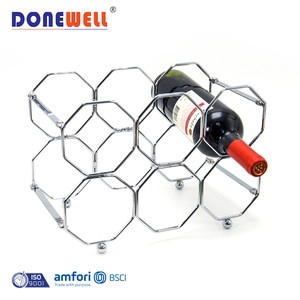 OEM home decoration iron wire standing wine storage rack stackable modular rustic countertop metal wine bottle holder wine rack
