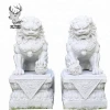 Outdoor life size white stone stone fu dog sculpture with ball for sale