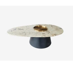 Oval Shape Carbon Steel Base Leg Luxury Stone Marble  Surface Top Coffee Table