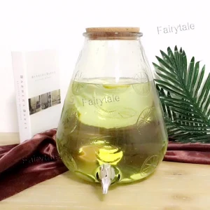 Oversized 10 Liters Cork Glass Beverage Barrel Juice Jar Drink Dispenser With Faucet