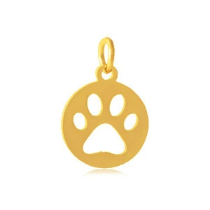 PandaHall  304 Stainless Steel Pendants Flat Round with Dog Paw Prints Golden 14x12x1.1mm Hole 4mm
