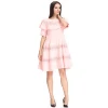 Pink Boat Neck Ruffle Short Sleeve Lace Simple Fashion Homecoming Dress
