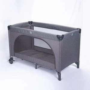 Portable Linen Travel Cot  Kid Crib Baby Playpen Bed with Wheels Big Zipper Game Door