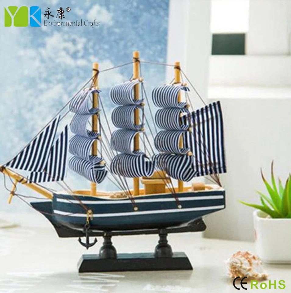 Promotional home decoration wooden craft Mediterranean decorative wooden sailing model boats