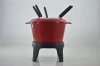 Red cast iron enamel coated cast iron fondue pot/cast iron cheese tools