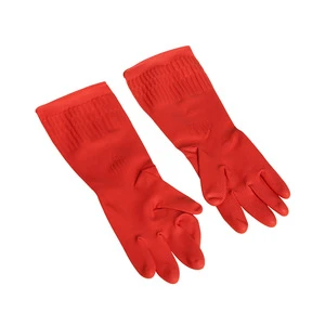 Red Fancy Flock Lined Warm Hand Elbow Extra Long Household Rubber Washing Personalized Cleaning Gloves