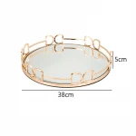 Round gold decoration coffee table metal frame mirror tray