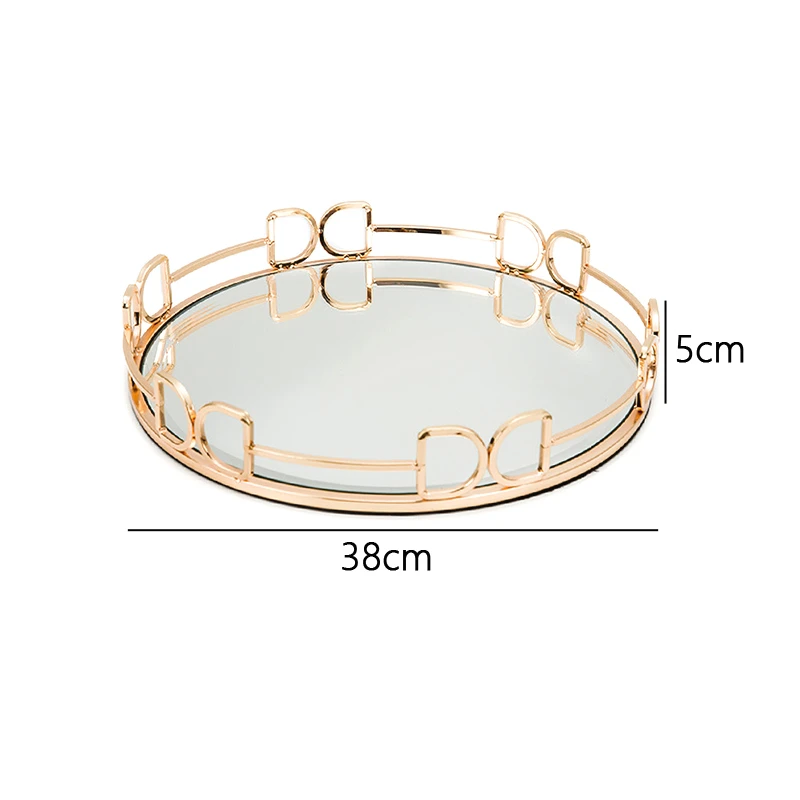 Round gold decoration coffee table metal frame mirror tray