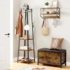 Rustic Coat rack with hooks and 3 shelves Small footprint for bedroom living room hotel  Brown Black