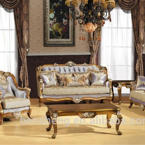 S2173 Foshan Shunde Sofa Factory Golden painting blue fabric sofa living room sofa set