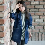 S65142A New Girl's Fashion jackets Girls Long Denim Trench Coats