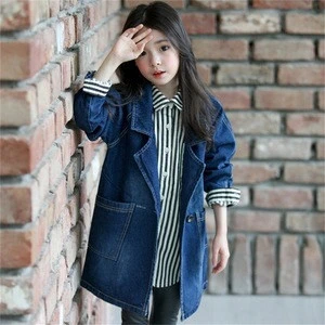 S65142A New Girl&#039;s Fashion jackets Girls Long Denim Trench Coats