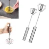 Semi-automatic Stainless Steel Egg Beater Mixer For Kitchen Rotary Handheld Egg Whisk Paste Cream Mixer Tool egg stirring