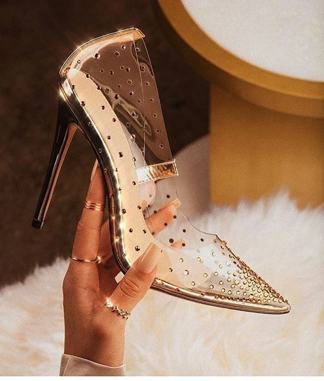 Sexy sandals crystal high heels custom rhinestone transparent high heel shoes
